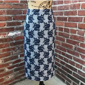 NWT Plaid / Floral Pencil Skirt in Blue by Halogen